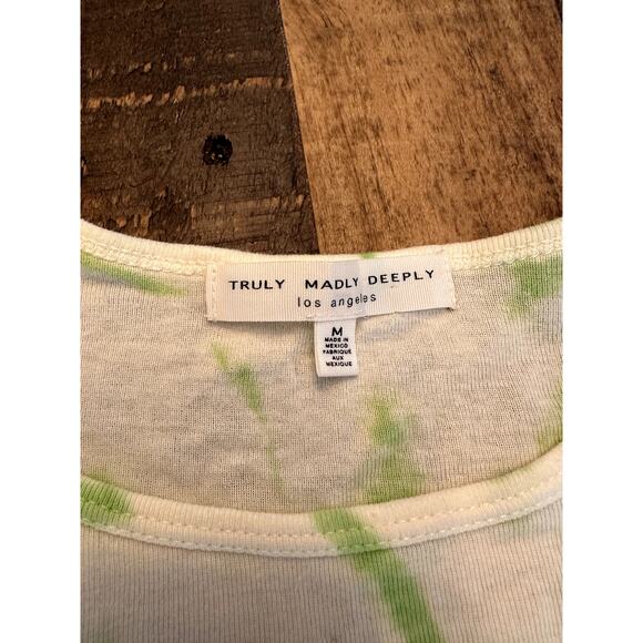 Truly Madly Deeply Green & White Tie Dye Long Sleeve Crop Top – Size M - Picture 2 of 2